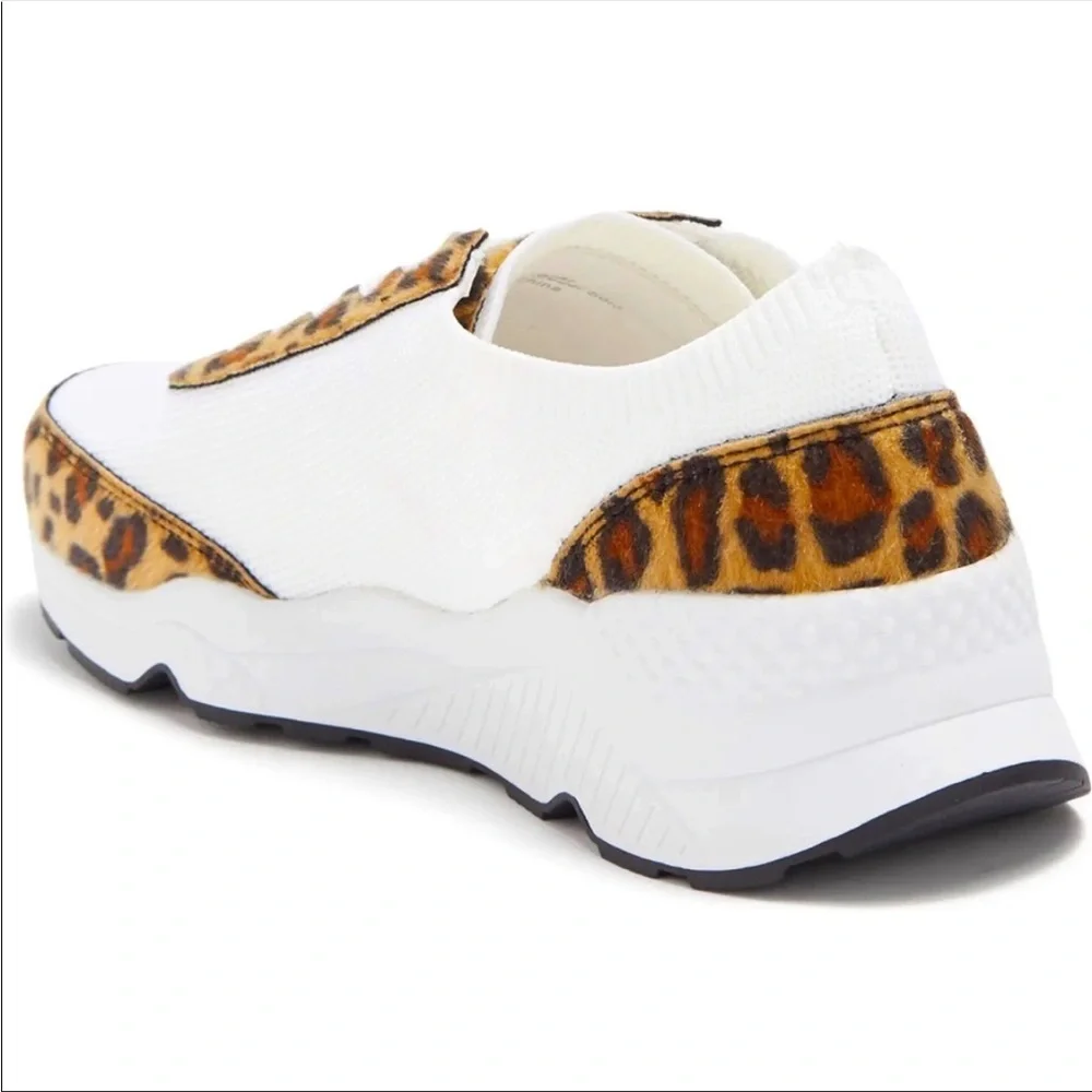 White Glitter Leopard Animal Print Flat Retro Fashion Sock Sneakers
